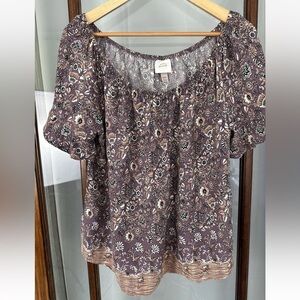 Knox rose purple White floral crinkle short sleeve stretch top XXL Bohemian